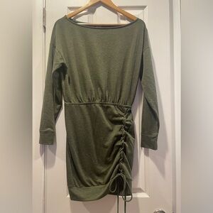 VENUS Olive Green Boat Neck Tie Dress